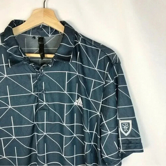 Adidas Navy Blue Jacquard Printed Short Sleeve Polo XL - Picture 4 of 4